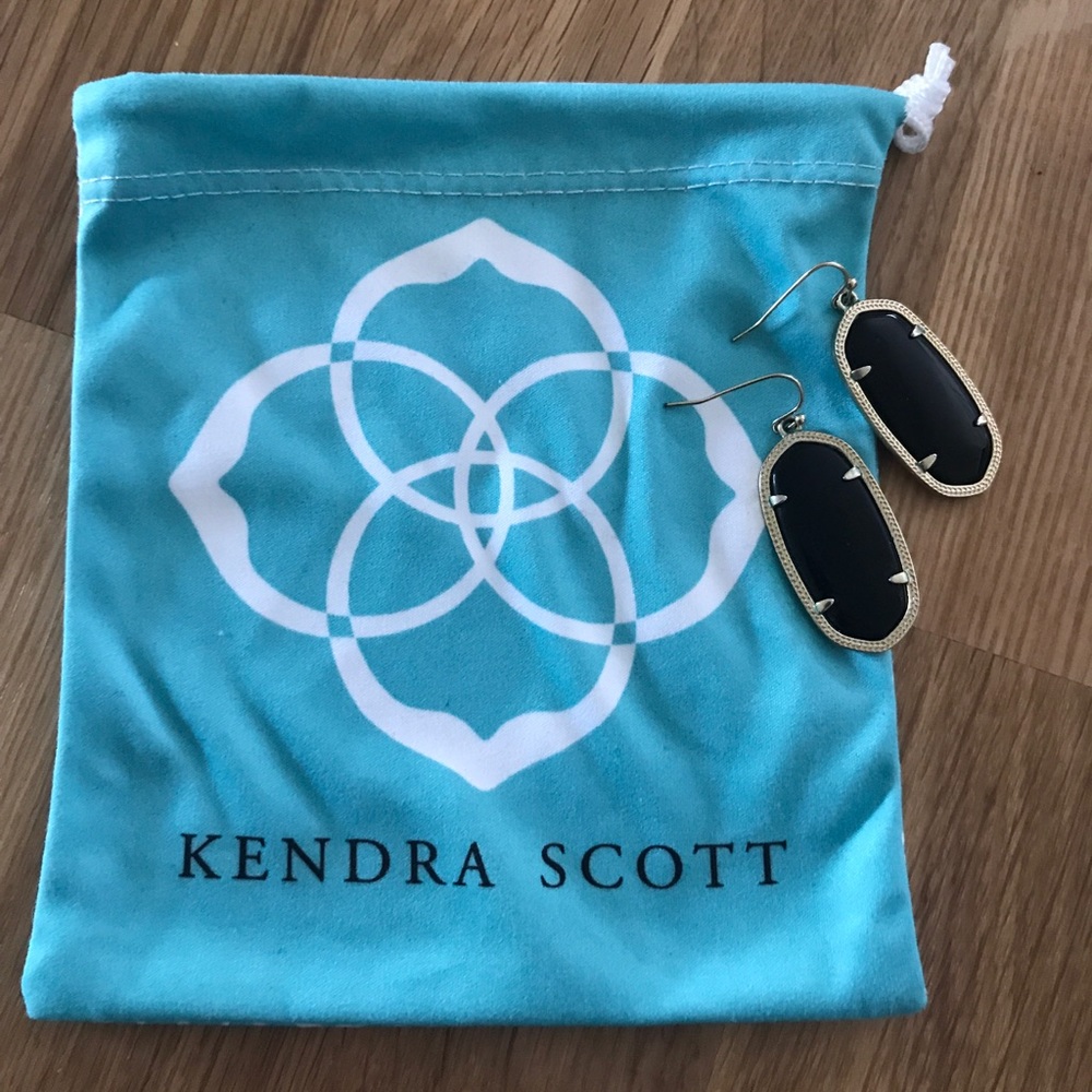 Elle Gold Drop Earrings In Black Opaque Glass